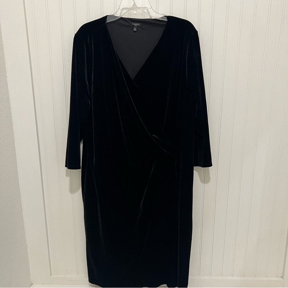 Talbots Black Sheath Dress V-Neck 3/4 Sleeve Balletcore Goth 3X